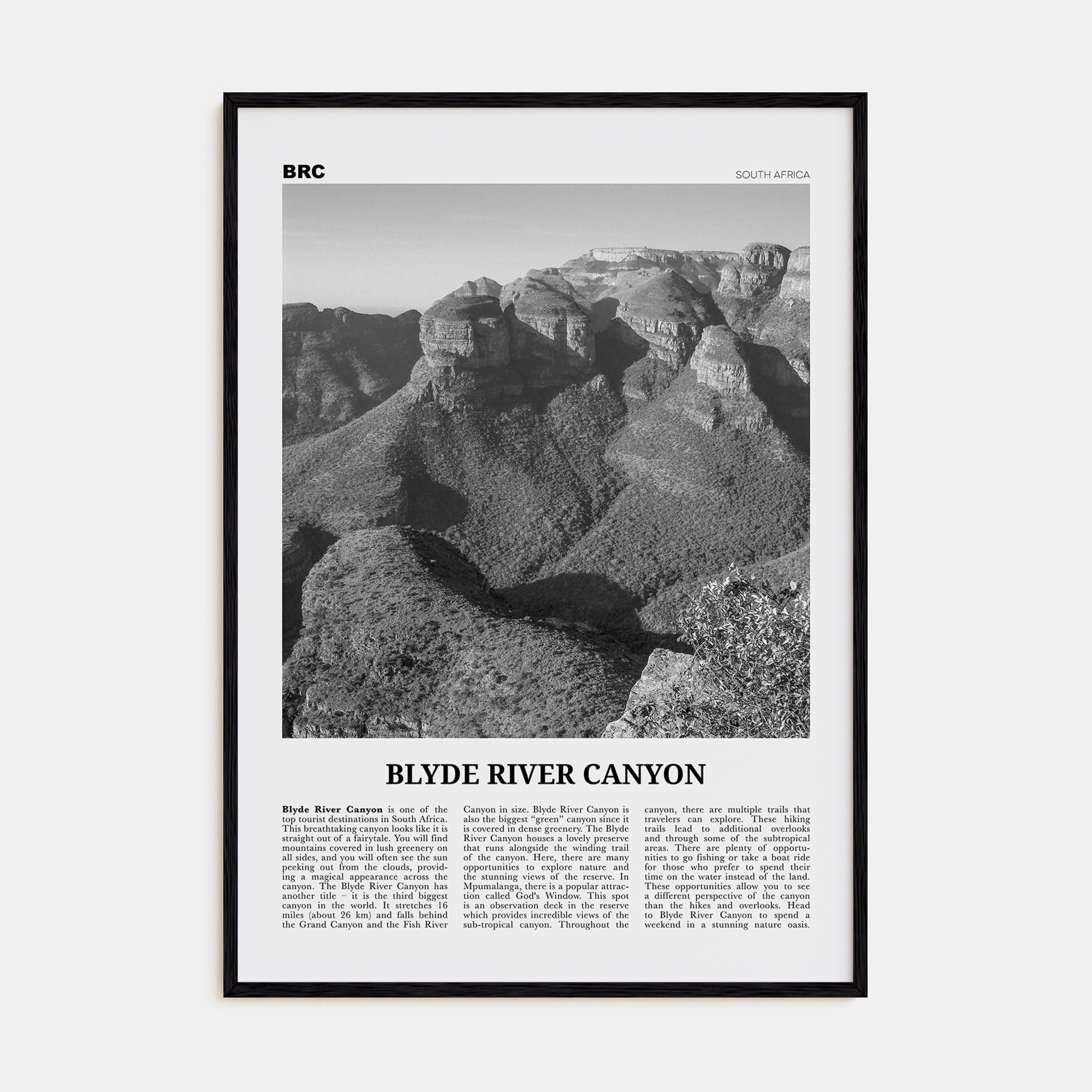 Blyde River Canyon Poster Black Wood / 8x12 in Nbourhood Travel B&W Poster