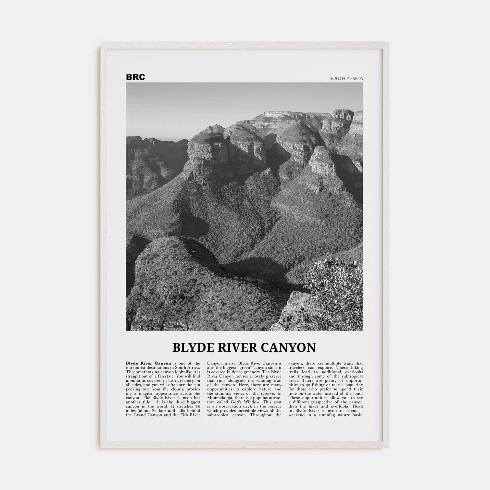 Blyde River Canyon Poster White Wood / 8x12 in Nbourhood Travel B&W Poster