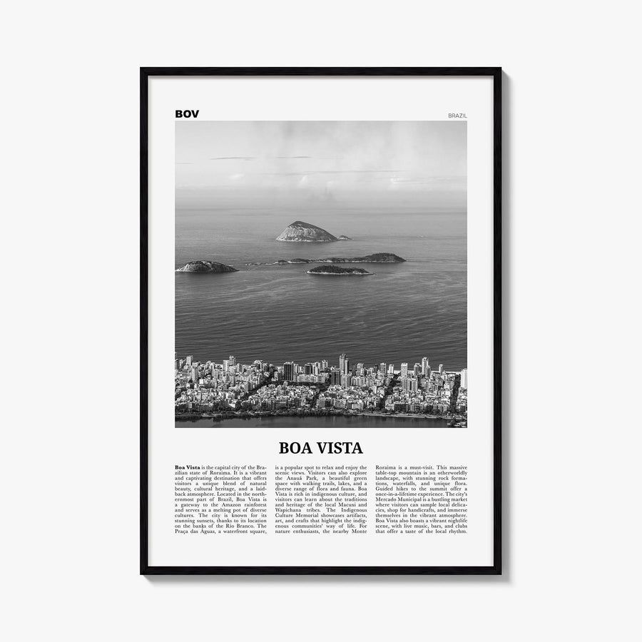 Boa Vista black & white newspaper poster of Brazil – vertical wall art, unframed print shown in interior mockup