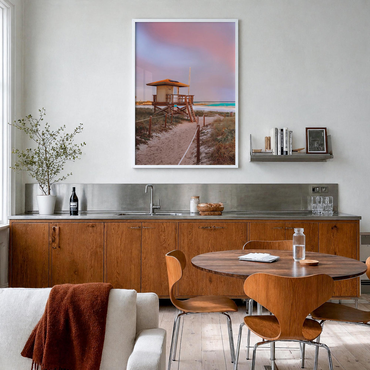 Boca Raton colorful photo poster of Florida, USA – vertical wall art in white wood frame, hanging on wall