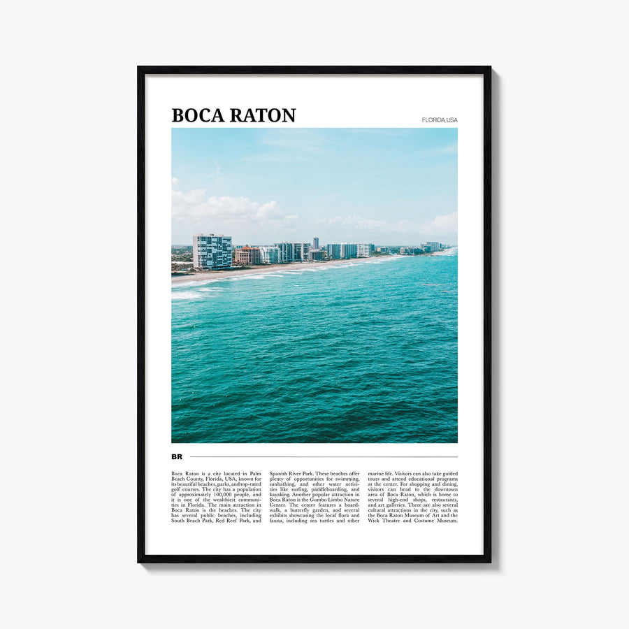 Boca Raton colorful travel poster of Florida, USA – vertical wall art, unframed print shown in interior mockup
