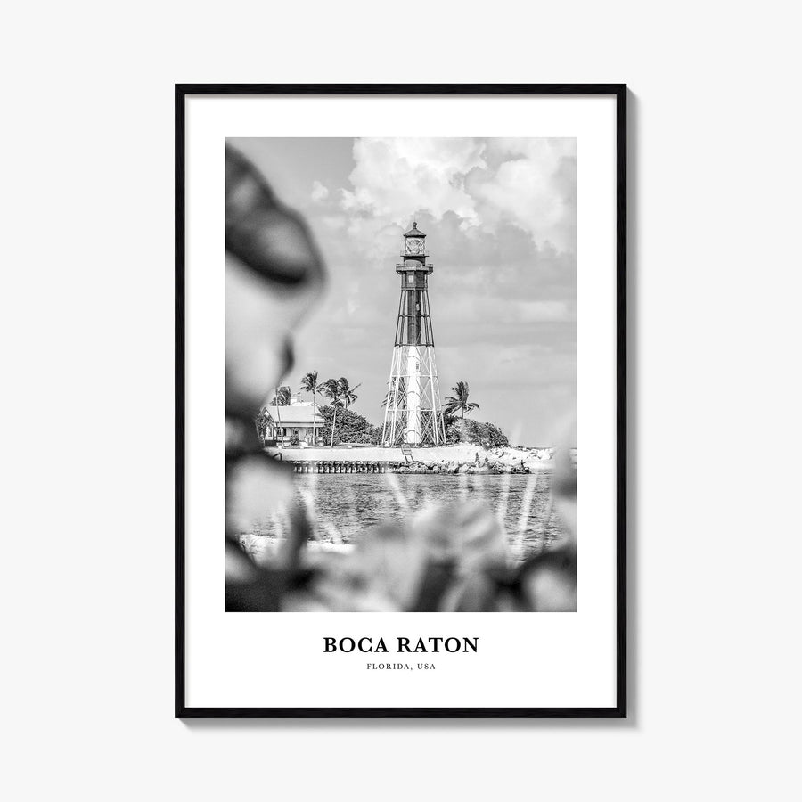 Boca Raton no. 1 black & white classic poster of Florida, USA – vertical wall art, unframed print shown in interior mockup