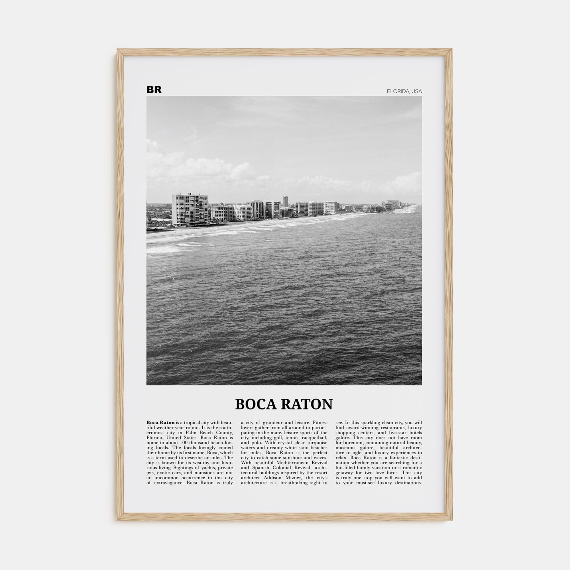 Boca Raton No 1 Poster Natural Wood / 8x12 in Nbourhood Travel B&W Poster