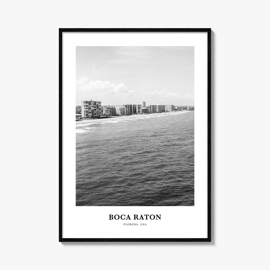 Boca Raton no. 2 black & white classic poster of Florida, USA – vertical wall art, unframed print shown in interior mockup