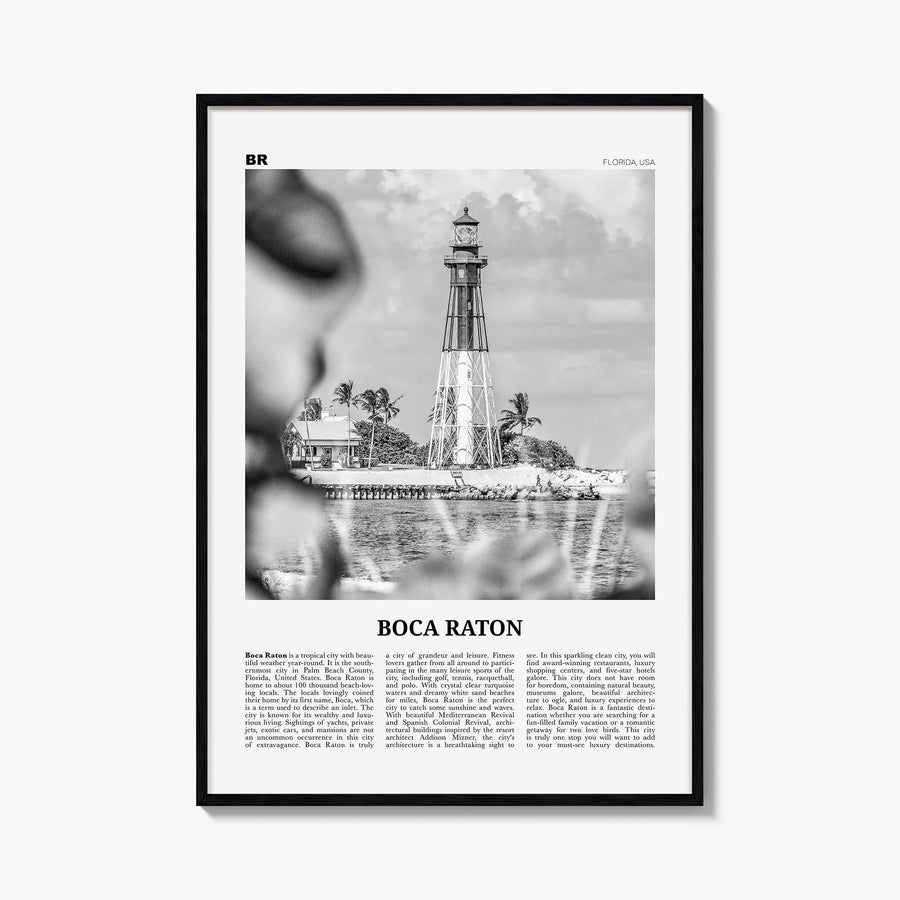 Boca Raton no. 2 black & white newspaper poster of Florida, USA – vertical wall art, unframed print shown in interior mockup