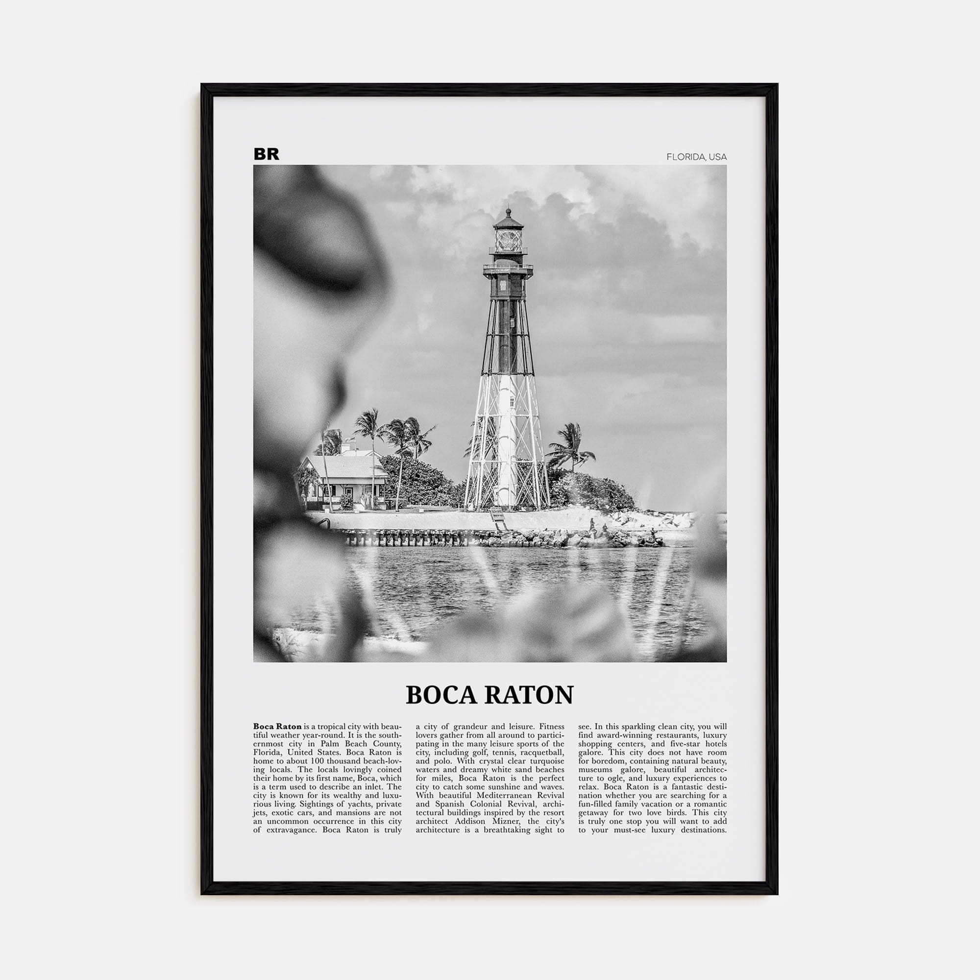 Boca Raton No 2 Poster Black Wood / 8x12 in Nbourhood Travel B&W Poster