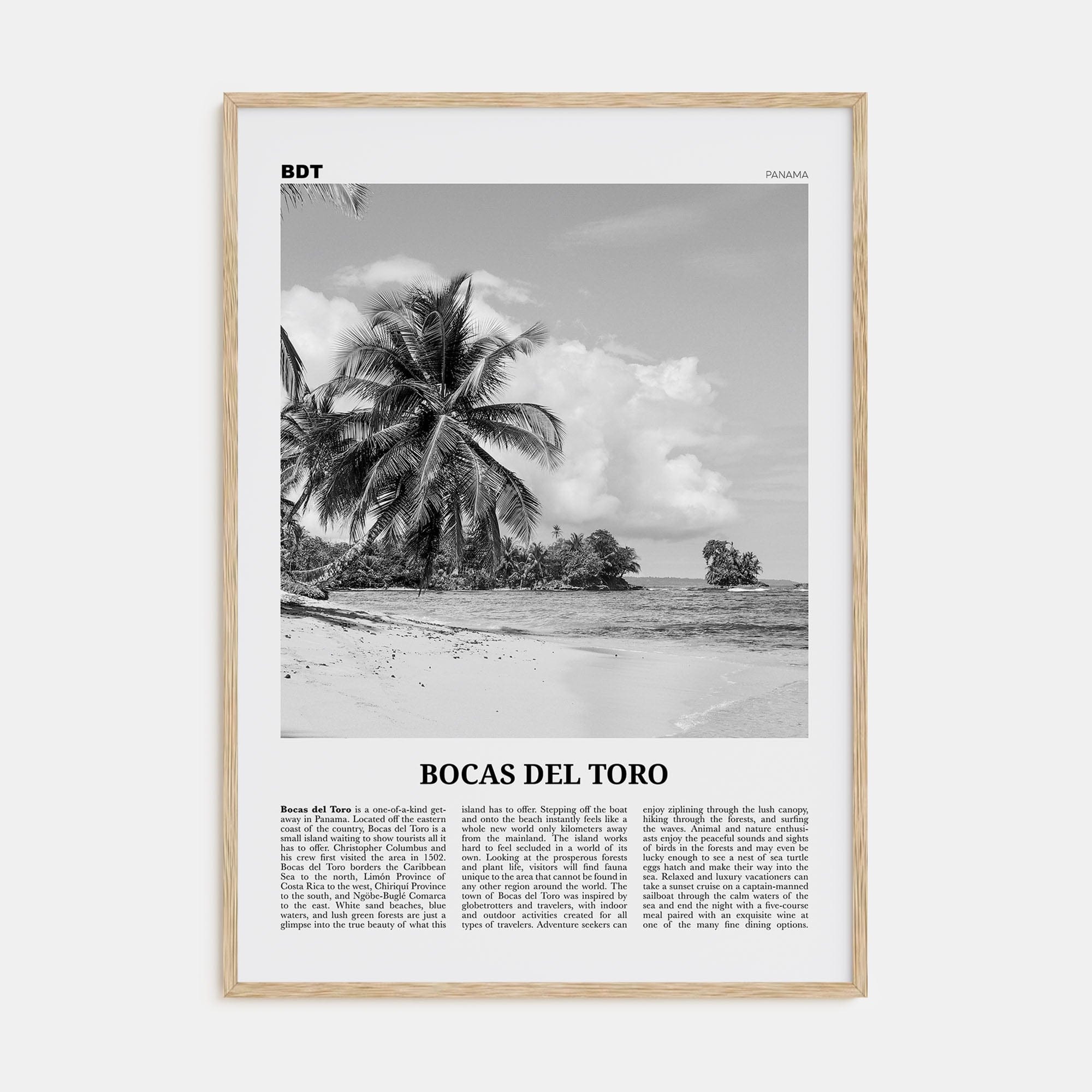 Bocas del Toro Poster Natural Wood / 8x12 in Nbourhood Travel B&W Poster