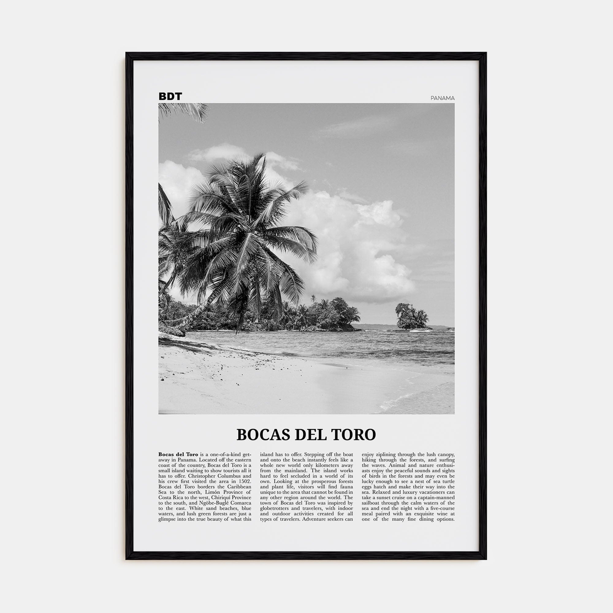 Bocas del Toro Poster Black Wood / 8x12 in Nbourhood Travel B&W Poster