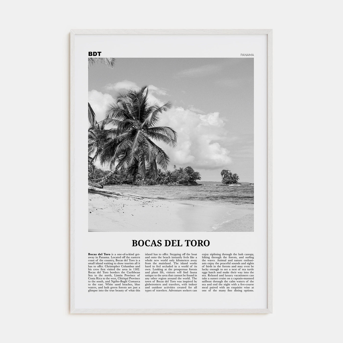 Bocas del Toro Poster White Wood / 8x12 in Nbourhood Travel B&W Poster