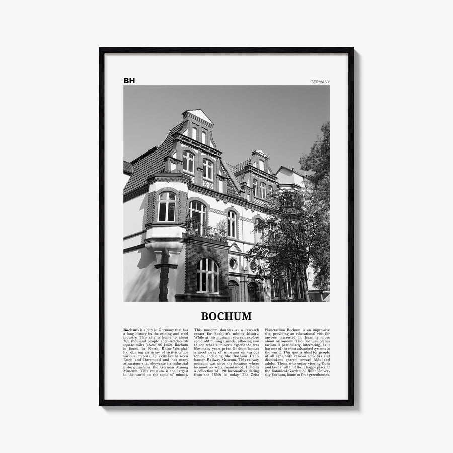 Bochum black & white newspaper poster of Germany – vertical wall art, unframed print shown in interior mockup