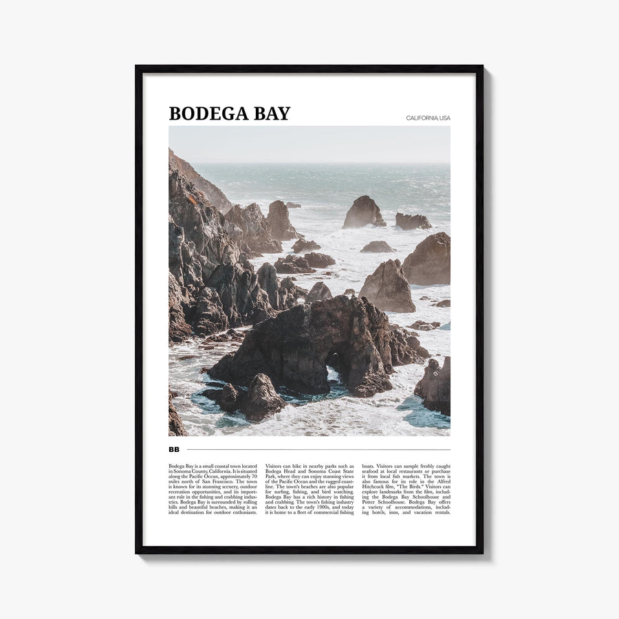 Bodega Bay colorful travel poster of California, USA – vertical wall art, unframed print shown in interior mockup