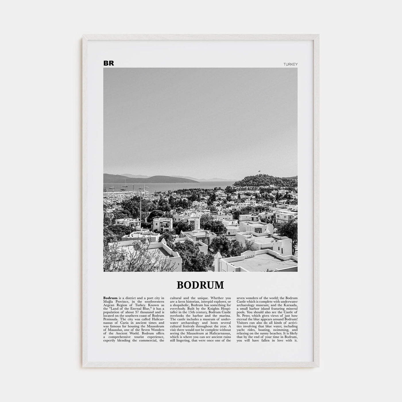 Bodrum Poster White Wood / 8x12 in Nbourhood Travel B&W Poster