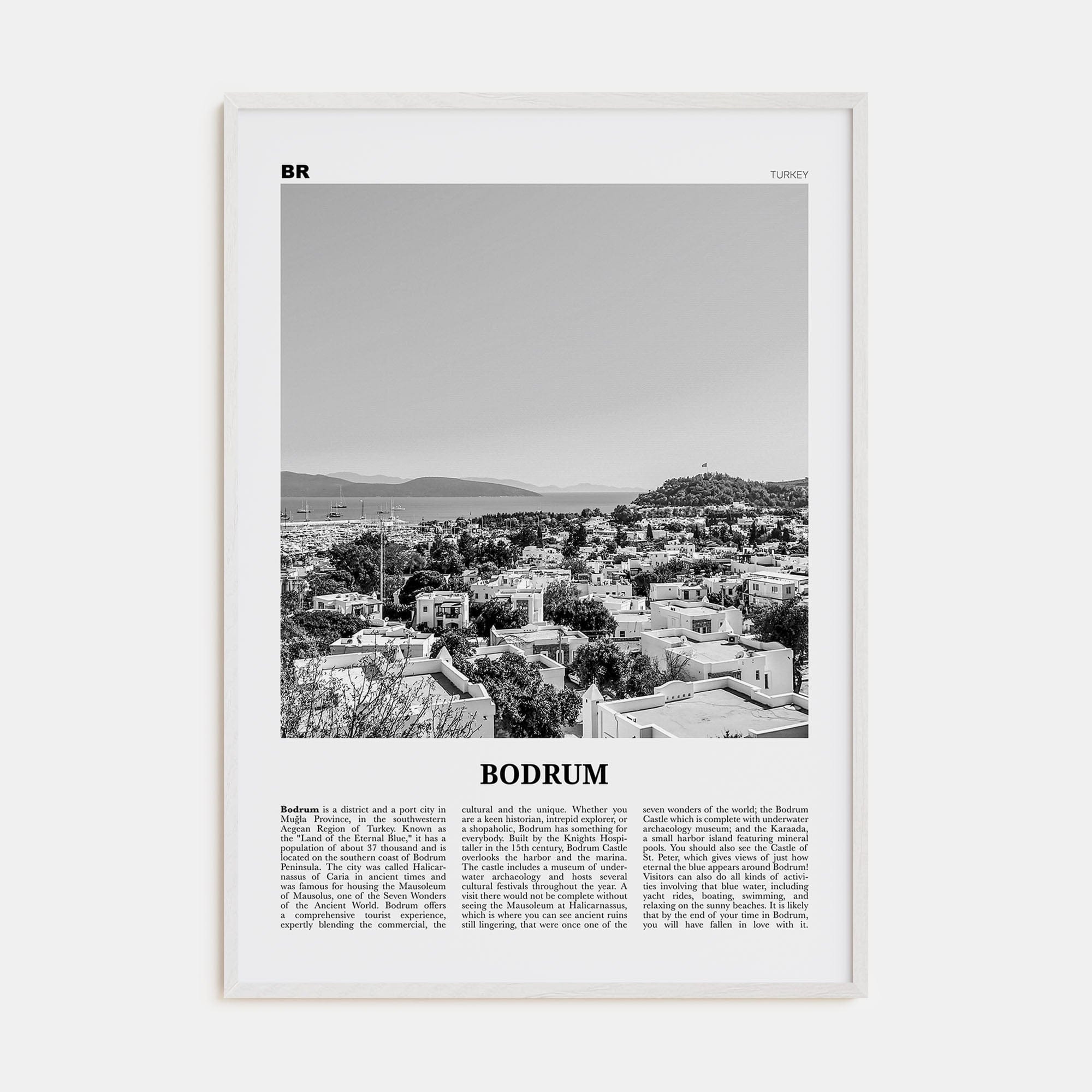 Bodrum Poster White Wood / 8x12 in Nbourhood Travel B&W Poster