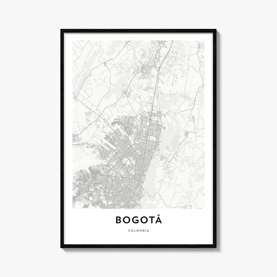 Bogotá black & white map poster of Colombia – vertical wall art, unframed print shown in interior mockup