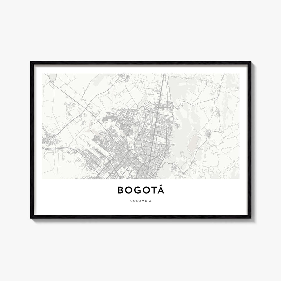 Bogotá black & white map poster of Colombia – horizontal wall art, unframed print shown in interior mockup