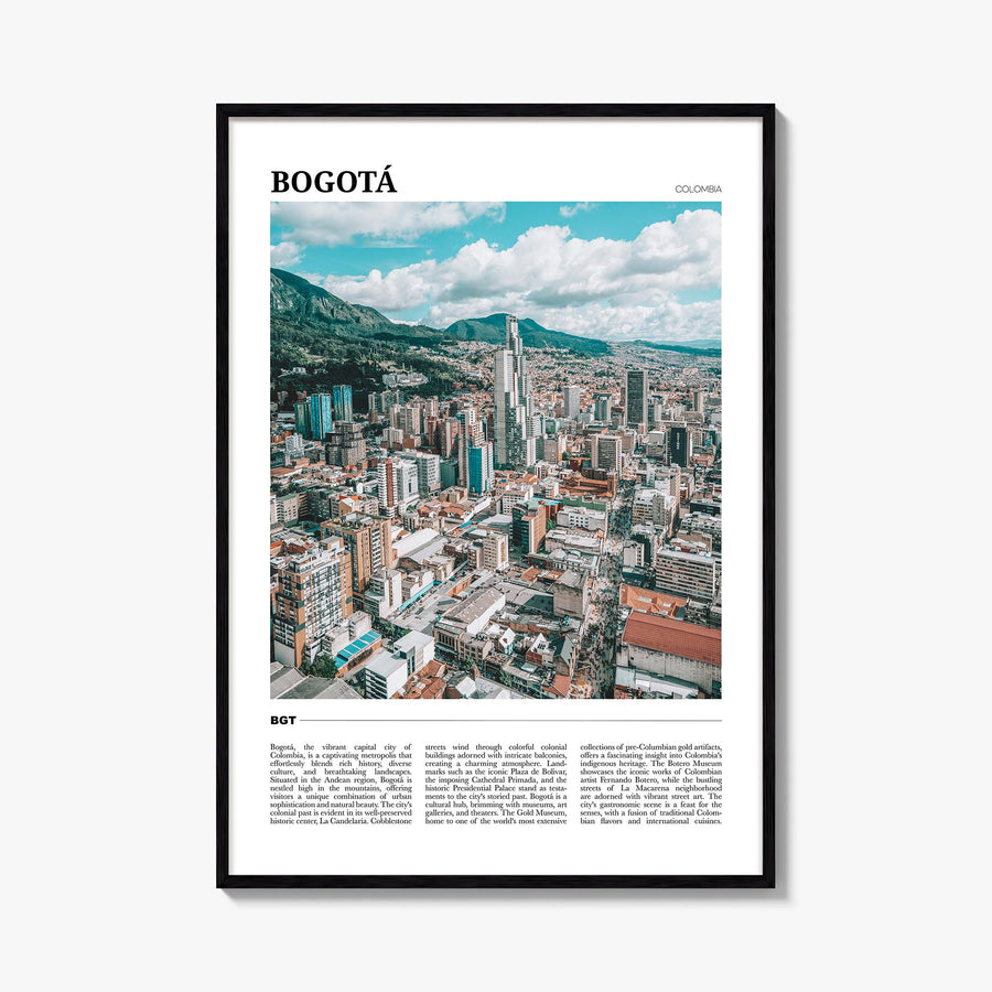 Bogotá colorful travel poster of Colombia – vertical wall art, unframed print shown in interior mockup