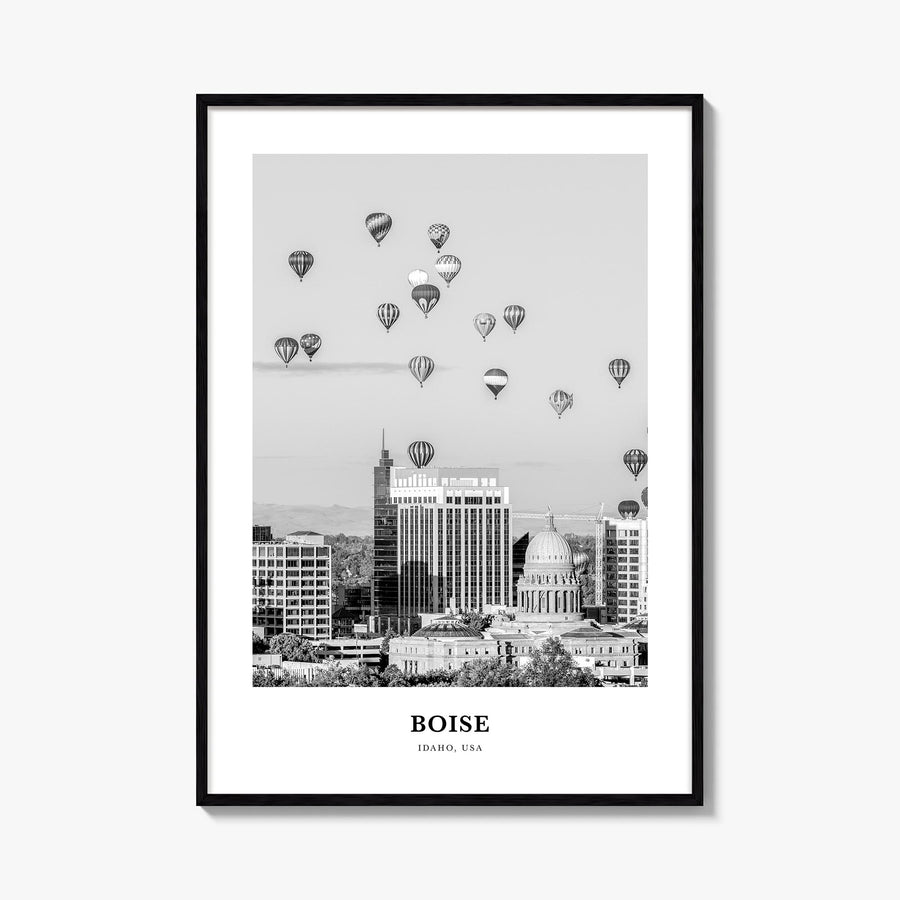 Boise no. 1 black & white classic poster of Idaho, USA – vertical wall art, unframed print shown in interior mockup