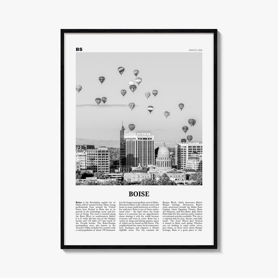 Boise no. 1 black & white newspaper poster of Idaho, USA – vertical wall art, unframed print shown in interior mockup