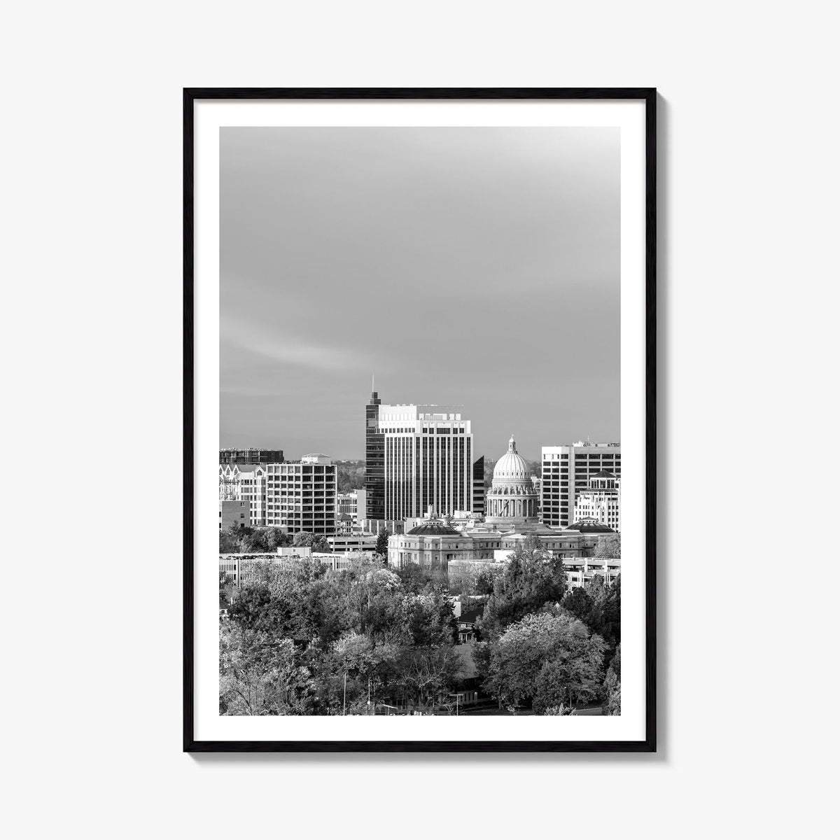 Boise no. 1 black & white photo poster of Idaho, USA – vertical wall art, unframed print shown in interior mockup