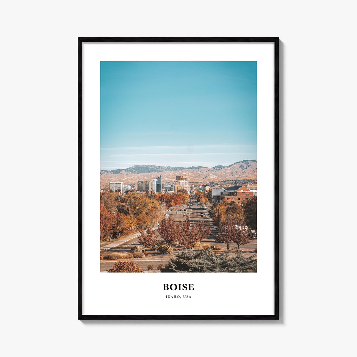 Boise no. 1 colorful classic poster of Idaho, USA – vertical wall art, unframed print shown in interior mockup
