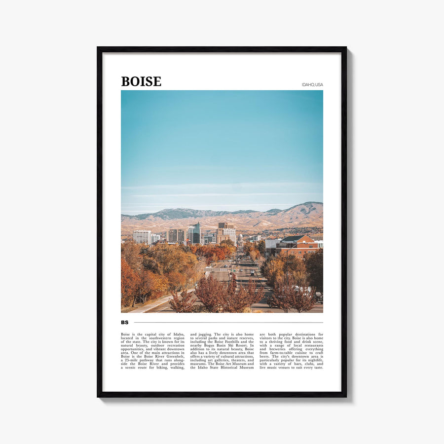 Boise no. 1 colorful travel poster of Idaho, USA – vertical wall art, unframed print shown in interior mockup
