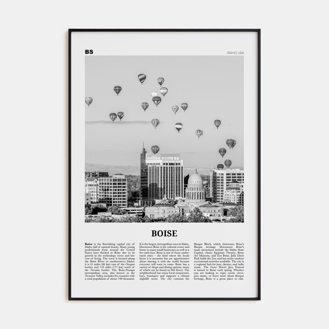 Boise No 1 Poster None / 8x12 in Nbourhood Travel B&W Poster