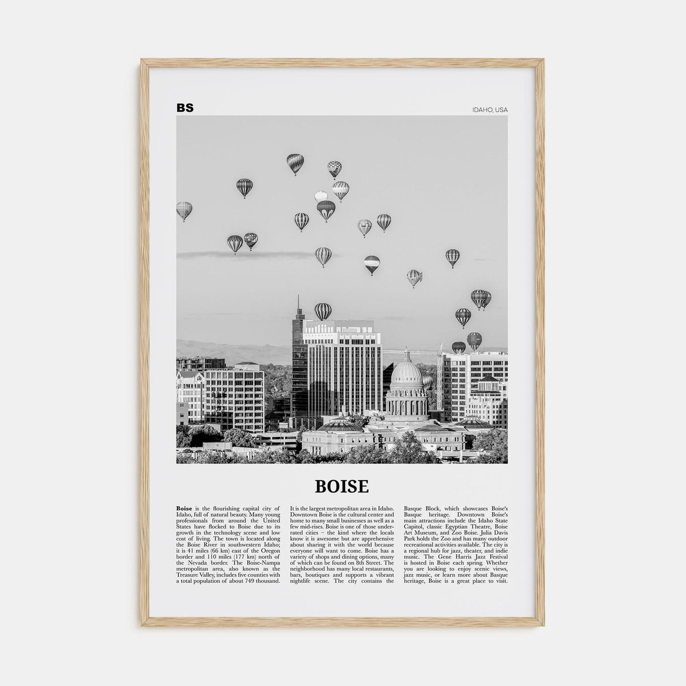 Boise No 1 Poster Natural Wood / 8x12 in Nbourhood Travel B&W Poster