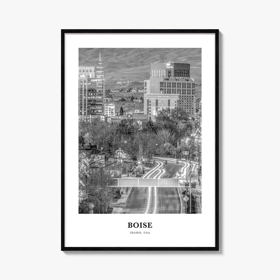 Boise no. 2 black & white classic poster of Idaho, USA – vertical wall art, unframed print shown in interior mockup