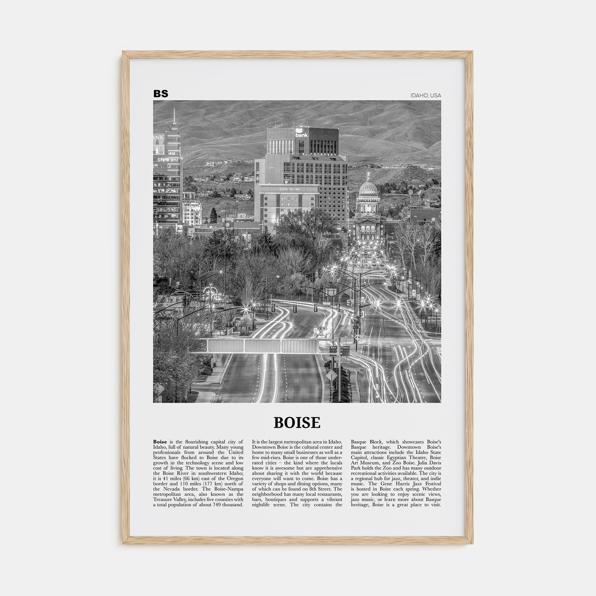 Boise No 2 Poster Natural Wood / 8x12 in Nbourhood Travel B&W Poster