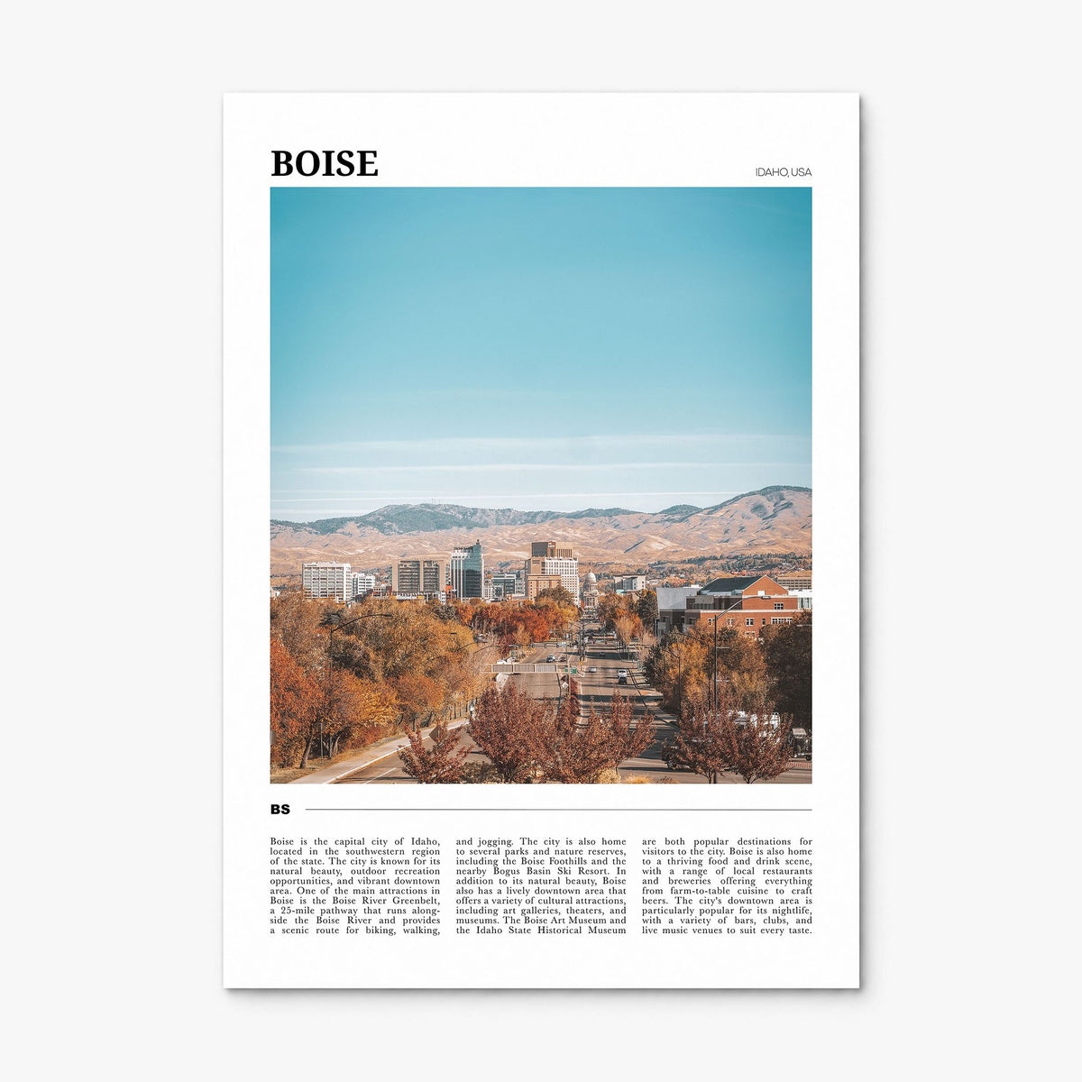 Boise Travel No 1 Poster, print only (unframed)