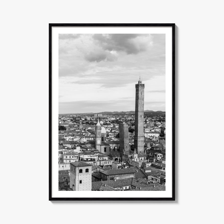 Bologna black & white photo poster of Italy – vertical wall art, unframed print shown in interior mockup