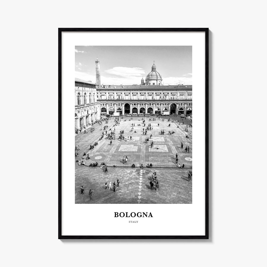 Bologna no. 1 black & white classic poster of Italy – vertical wall art, unframed print shown in interior mockup