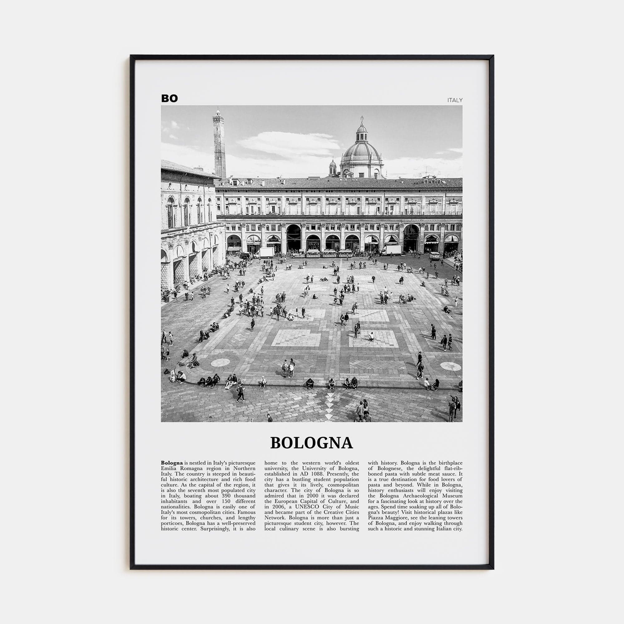 Bologna No 1 Poster None / 8x12 in Nbourhood Travel B&W Poster