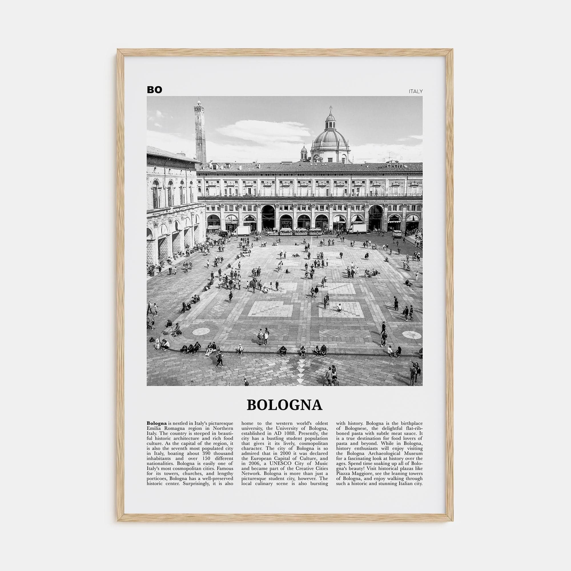 Bologna No 1 Poster Natural Wood / 8x12 in Nbourhood Travel B&W Poster