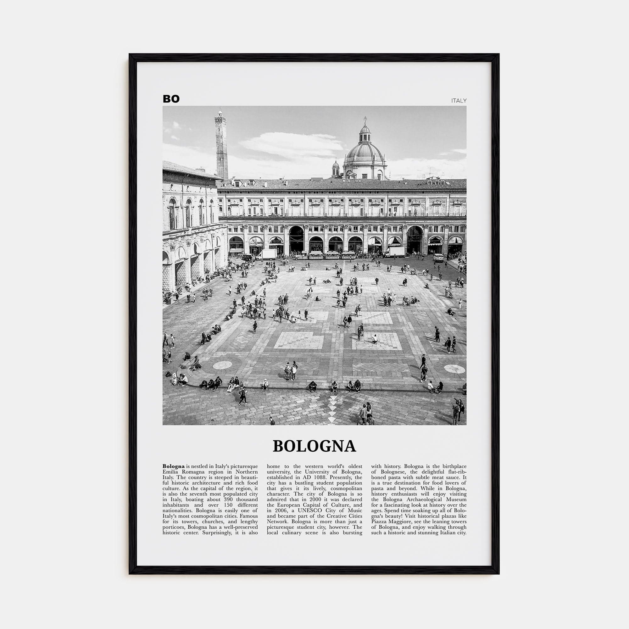 Bologna No 1 Poster Black Wood / 8x12 in Nbourhood Travel B&W Poster