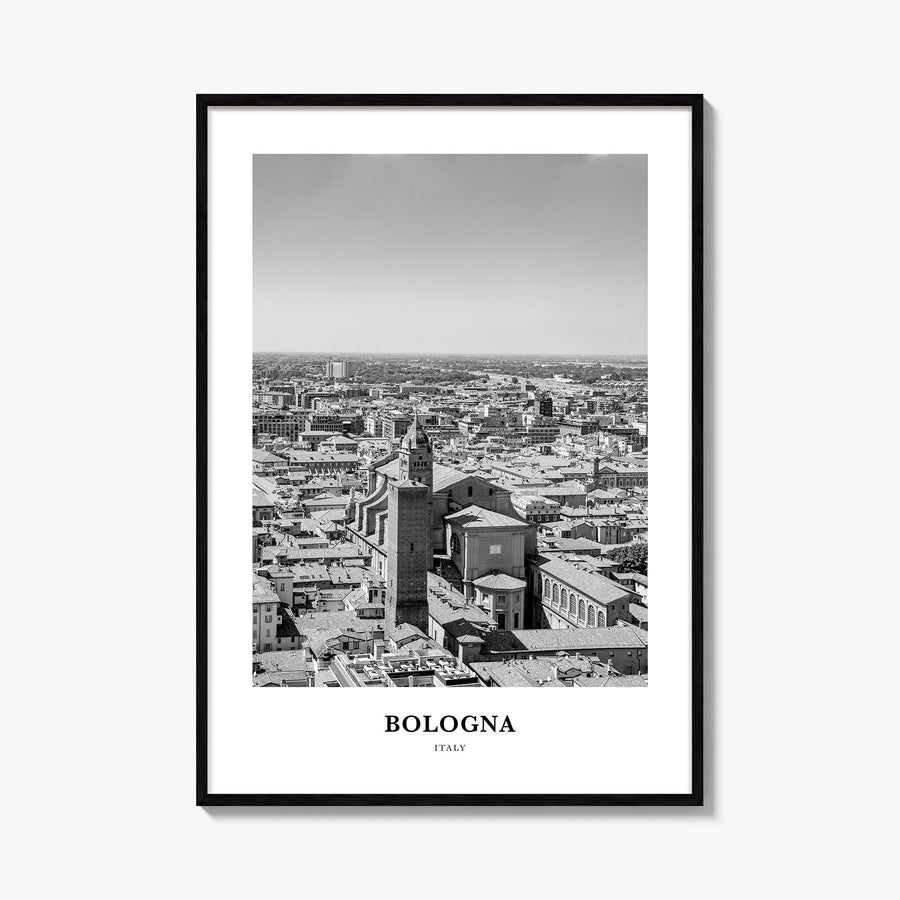 Bologna no. 2 black & white classic poster of Italy – vertical wall art, unframed print shown in interior mockup