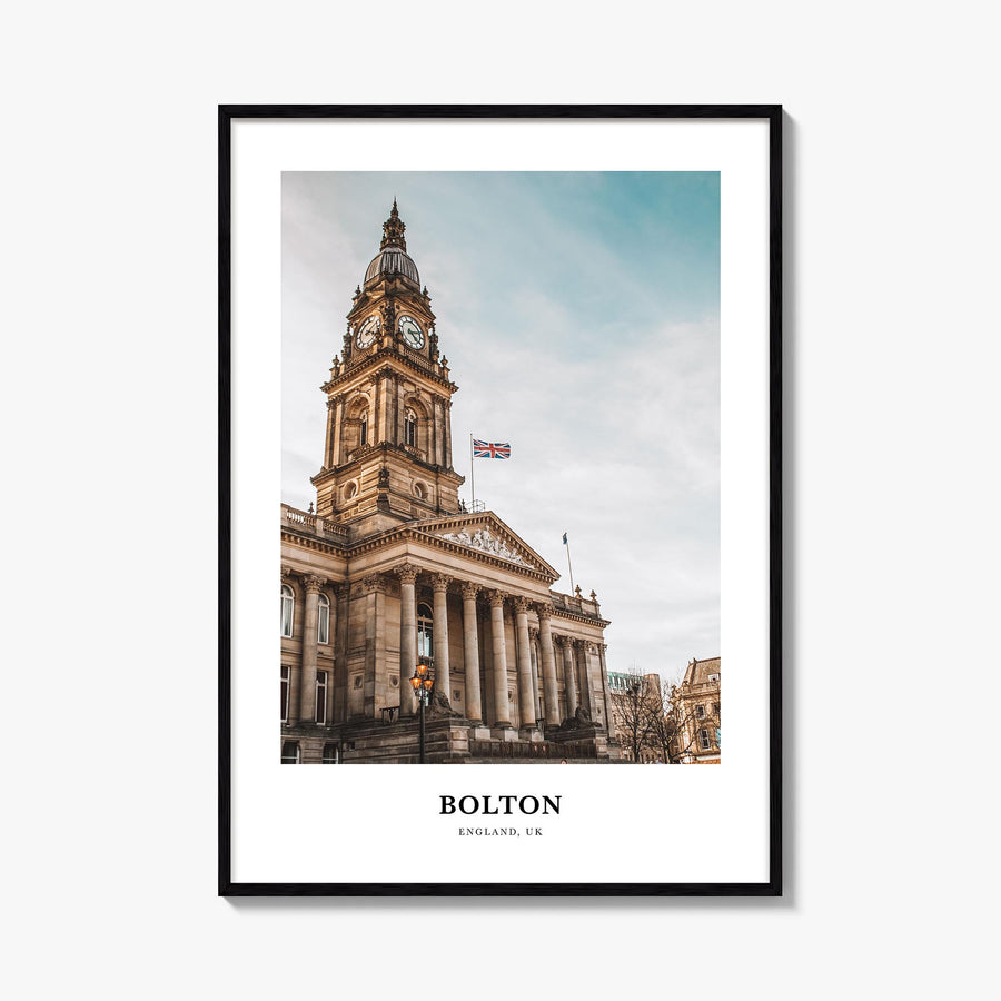 Bolton colorful classic poster of United Kingdom – vertical wall art, unframed print shown in interior mockup