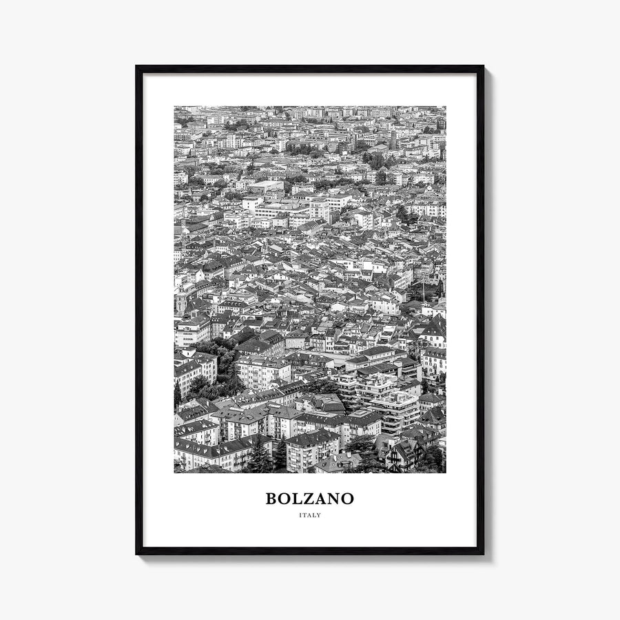 Bolzano black & white classic poster of Italy – vertical wall art, unframed print shown in interior mockup