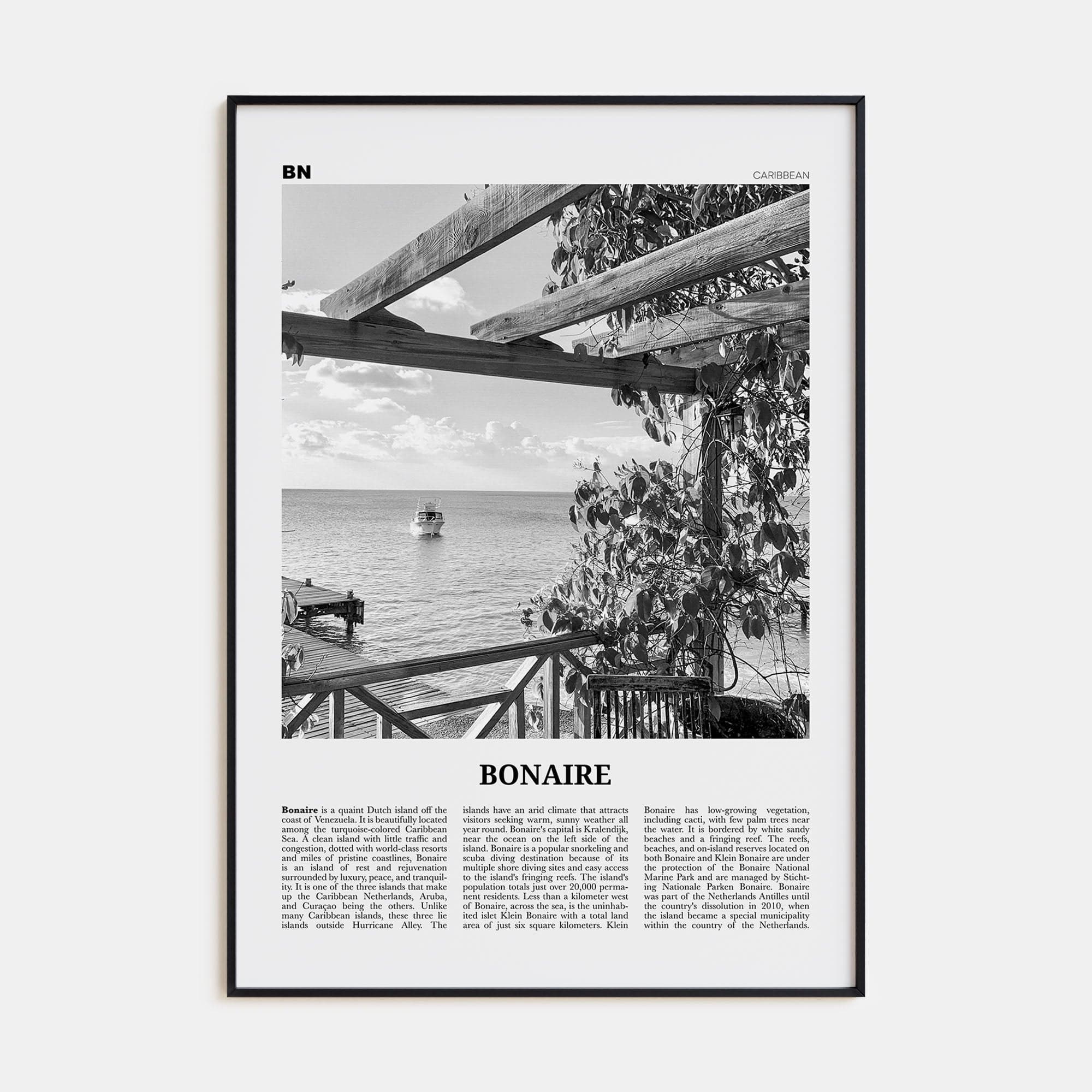 Bonaire Poster None / 8x12 in Nbourhood Travel B&W Poster