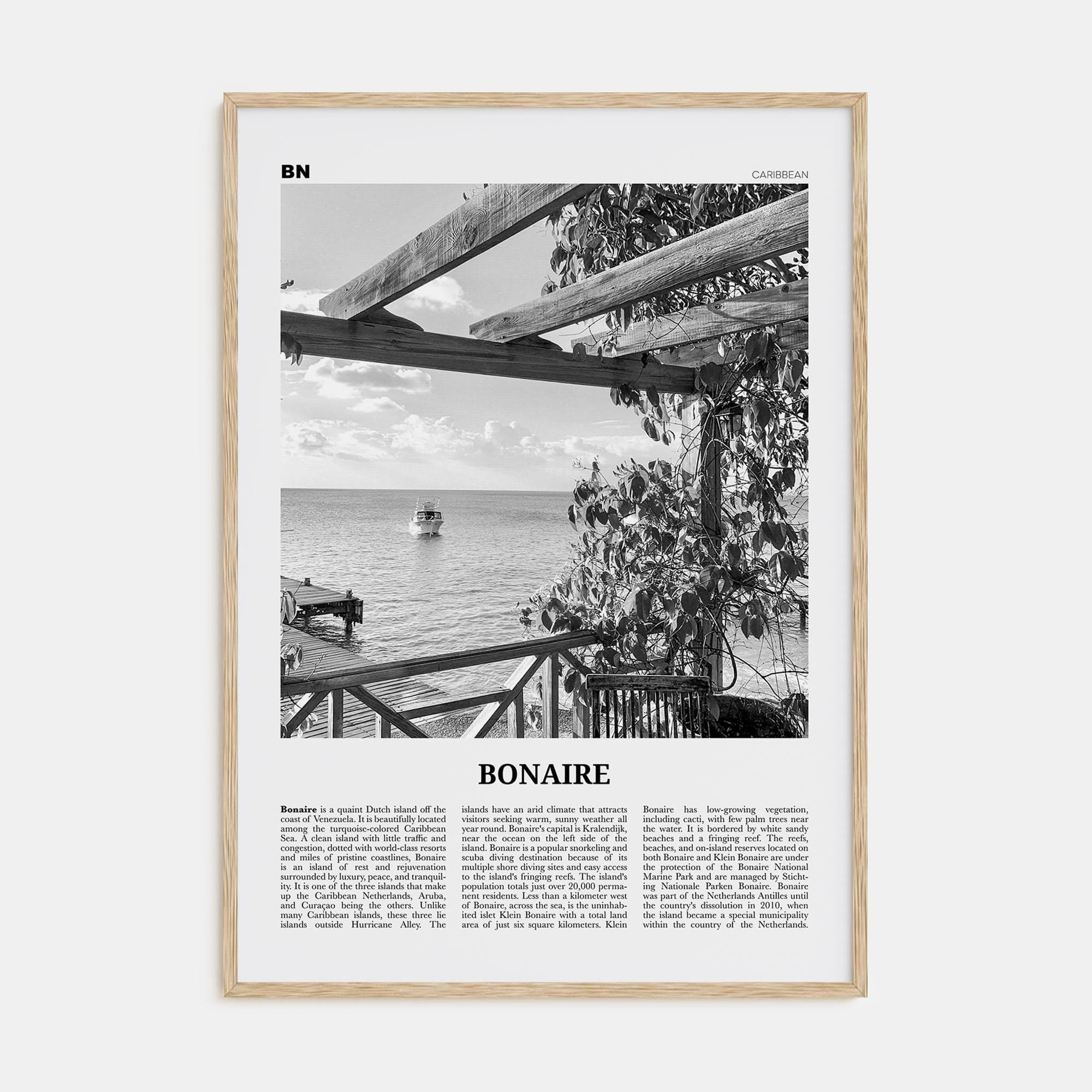 Bonaire Poster Natural Wood / 8x12 in Nbourhood Travel B&W Poster