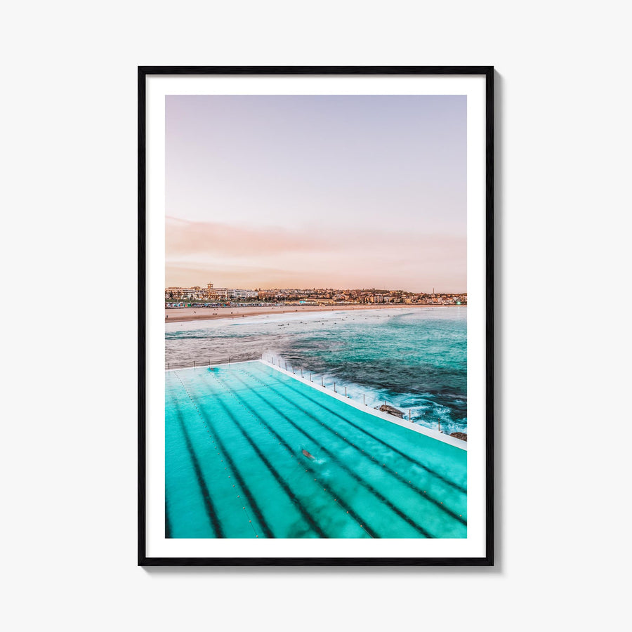 Bondi Beach no. 1 colorful photo poster of Sydney, New South Wales – vertical wall art, unframed print shown in interior mock