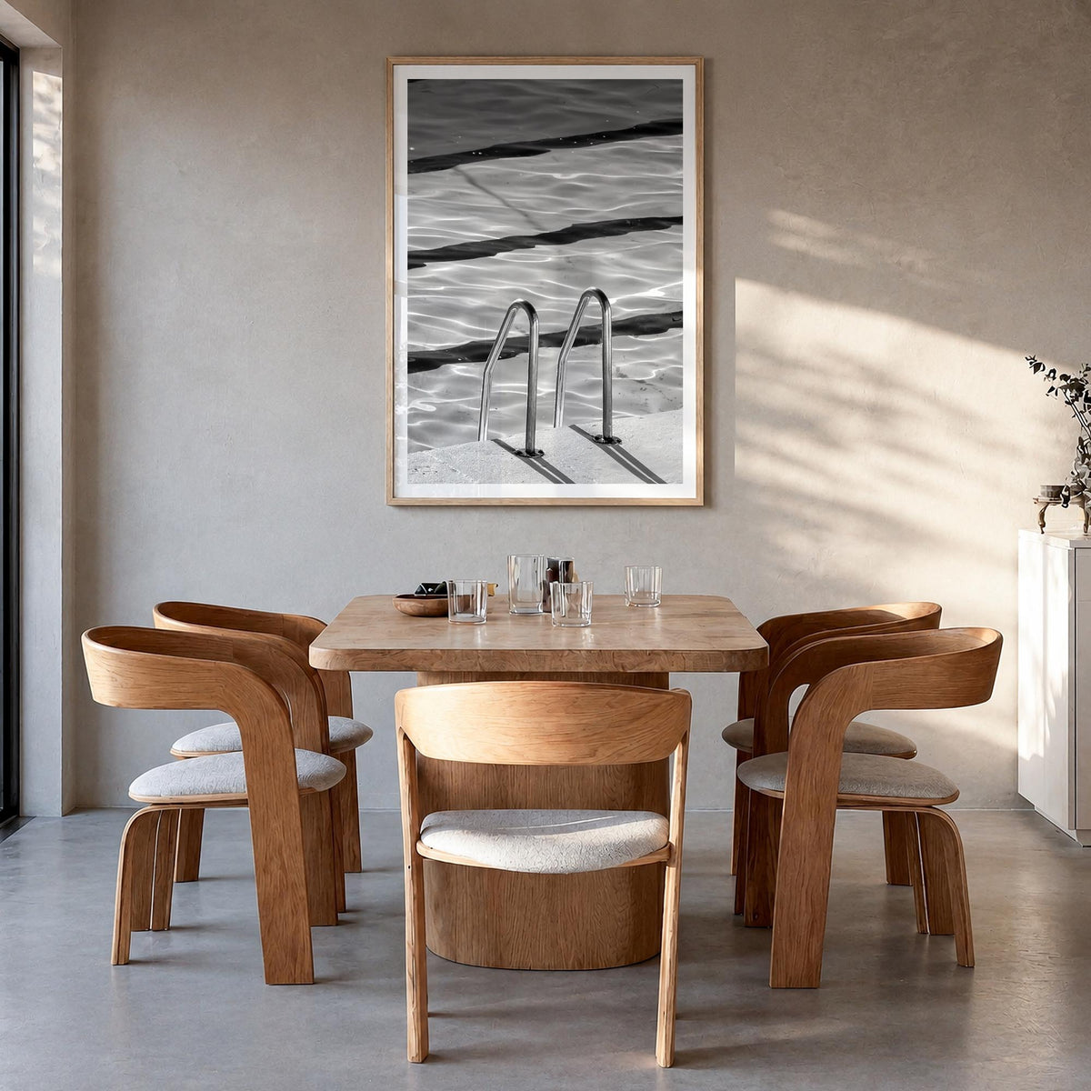 Bondi Beach no. 2 black & white photo poster of Sydney, New South Wales – vertical wall art in natural wood frame with white 