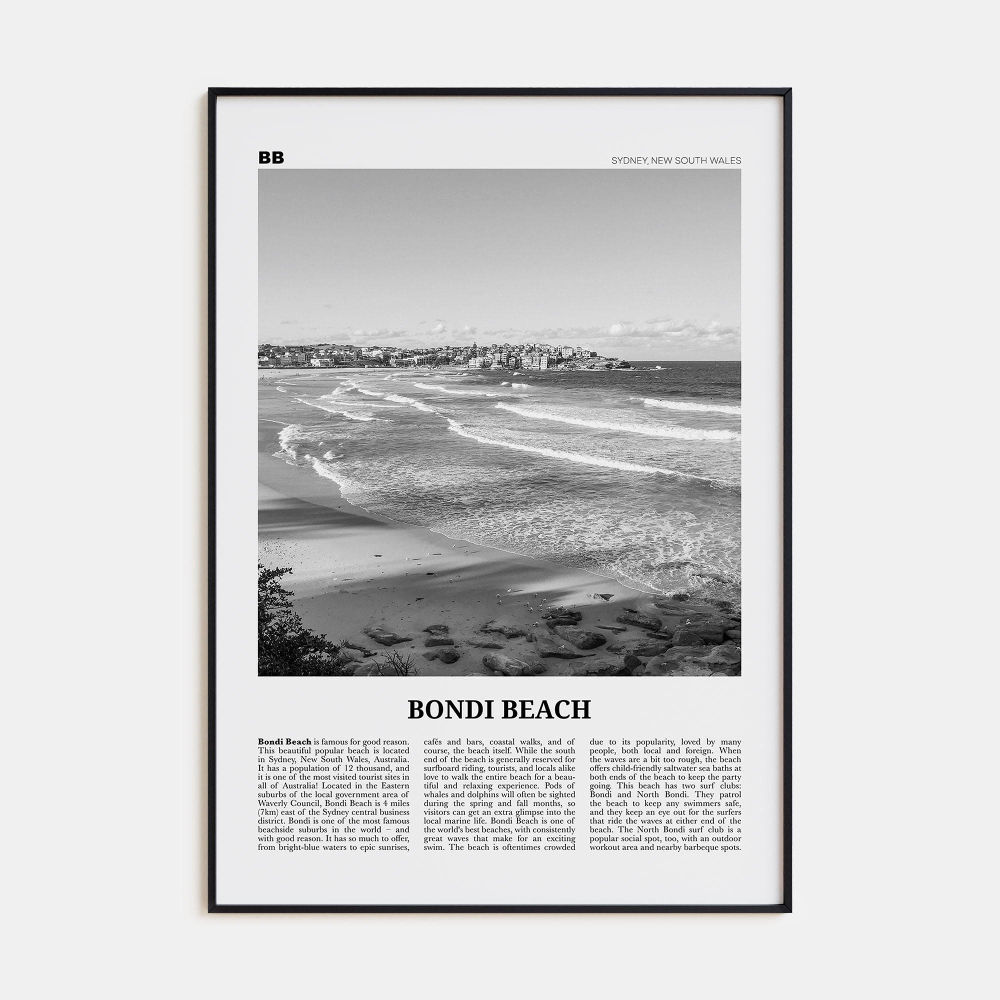 Bondi Beach No 2 Poster None / 8x12 in Nbourhood Travel B&W Poster