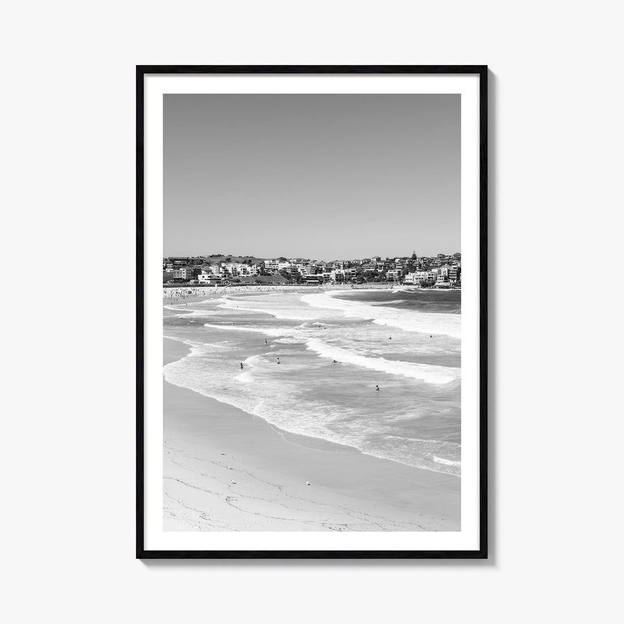 Bondi Beach no. 3 black & white photo poster of Sydney, New South Wales – vertical wall art, unframed print shown in interior