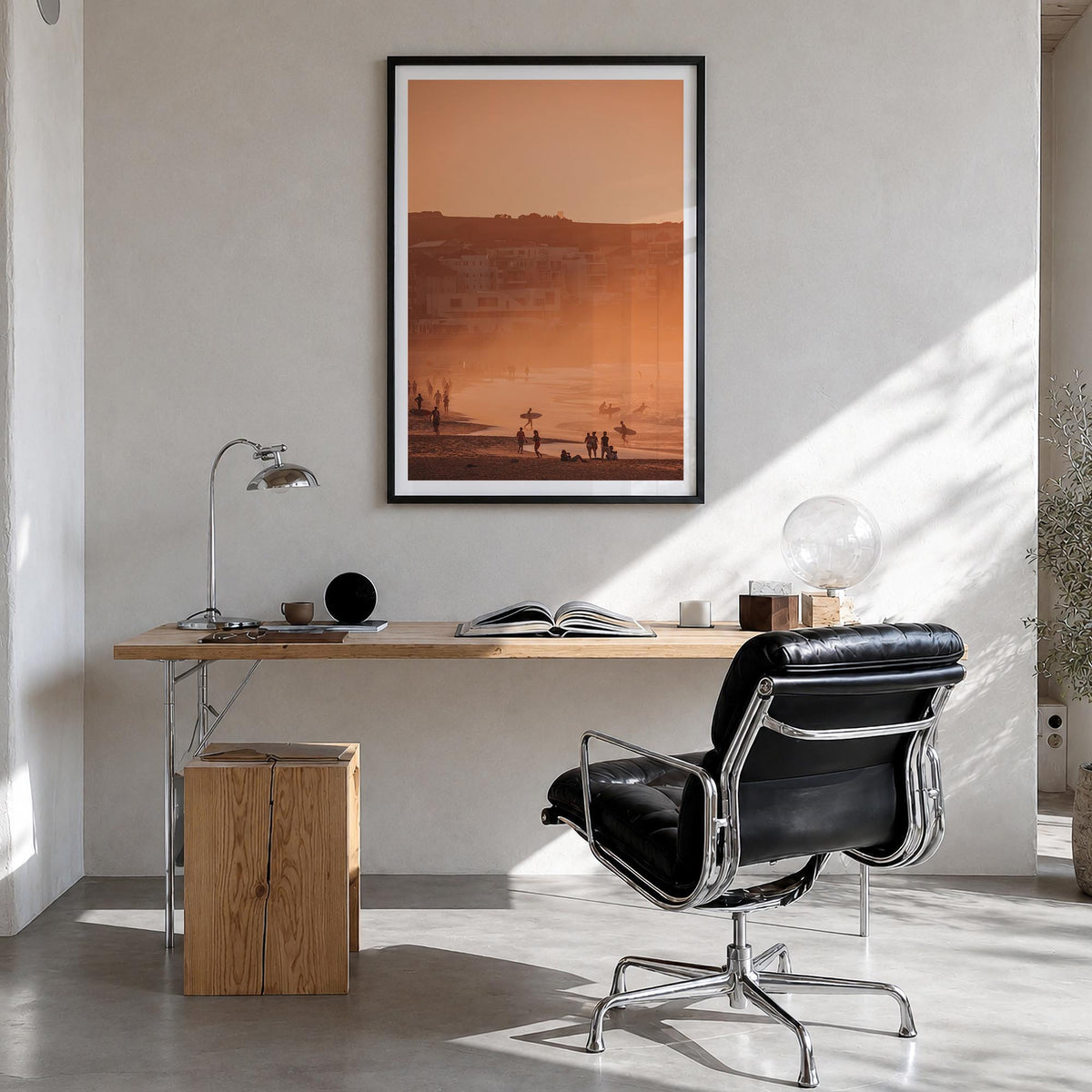 Bondi Beach no. 3 colorful photo poster of Sydney, New South Wales – vertical wall art in black wood frame with white border,