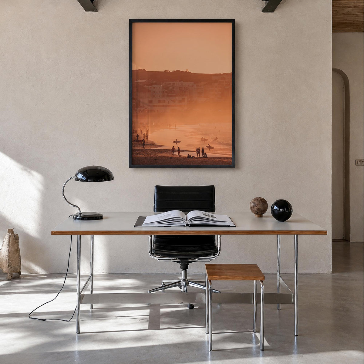Bondi Beach no. 3 colorful photo poster of Sydney, New South Wales – vertical wall art in black wood frame, hanging on wall