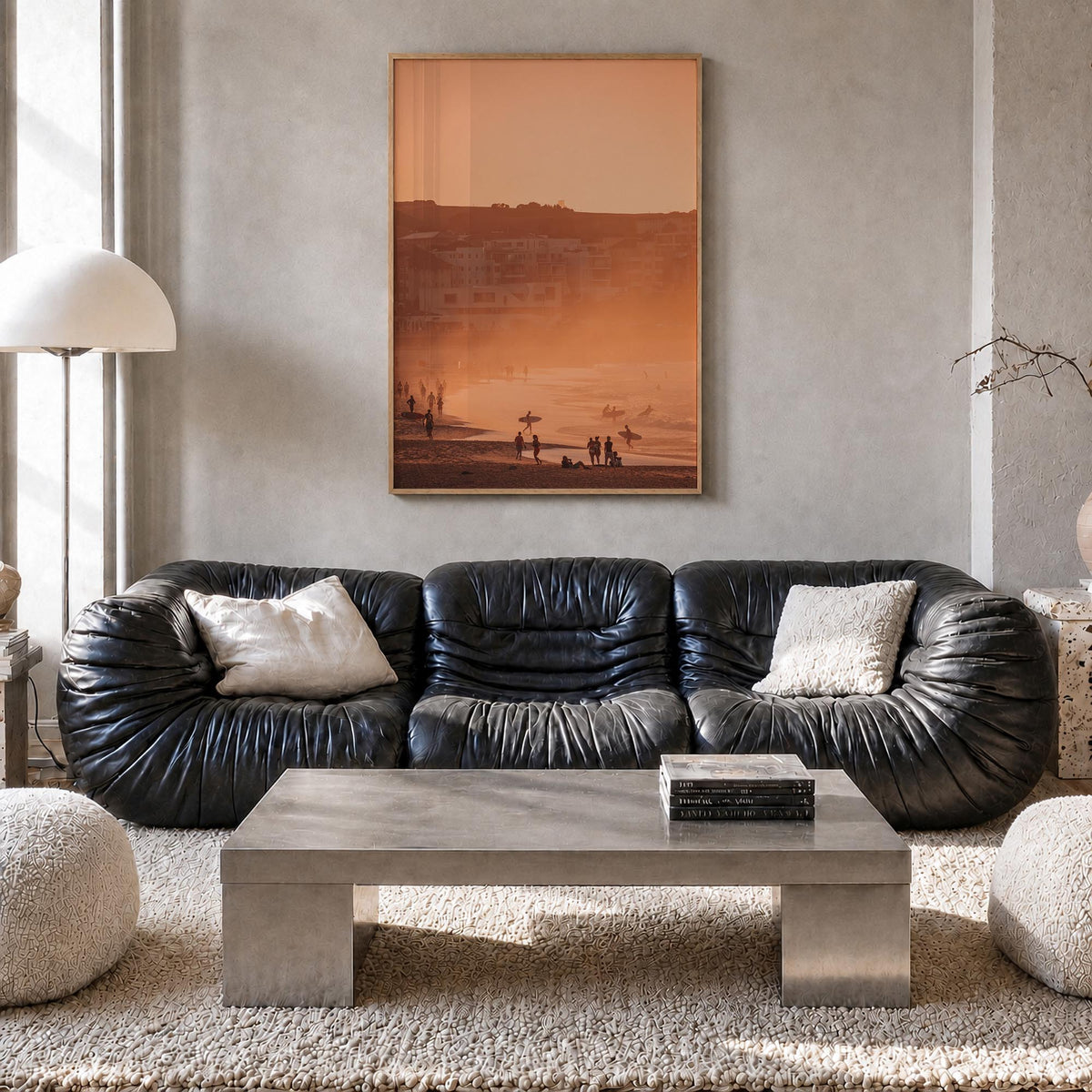Bondi Beach no. 3 colorful photo poster of Sydney, New South Wales – vertical wall art in natural wood frame, hanging on wall