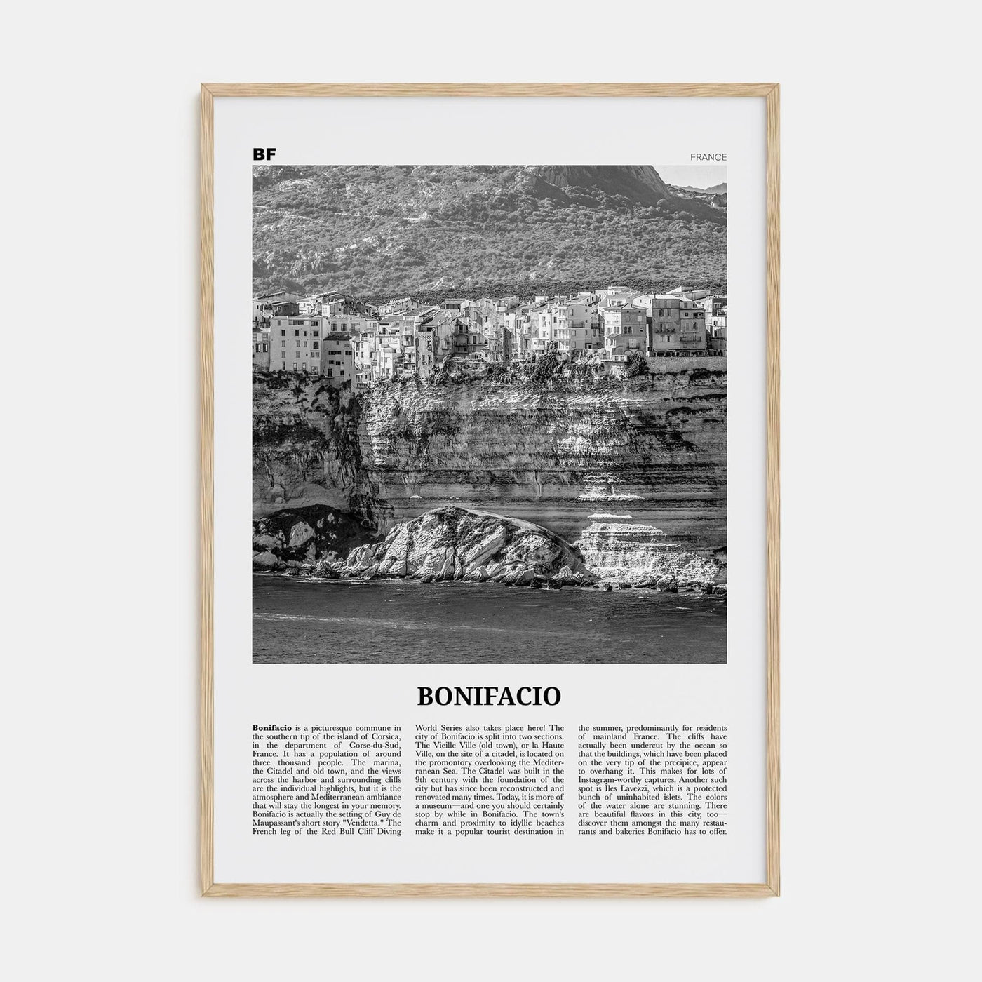 Bonifacio Poster Natural Wood / 8x12 in Nbourhood Travel B&W Poster