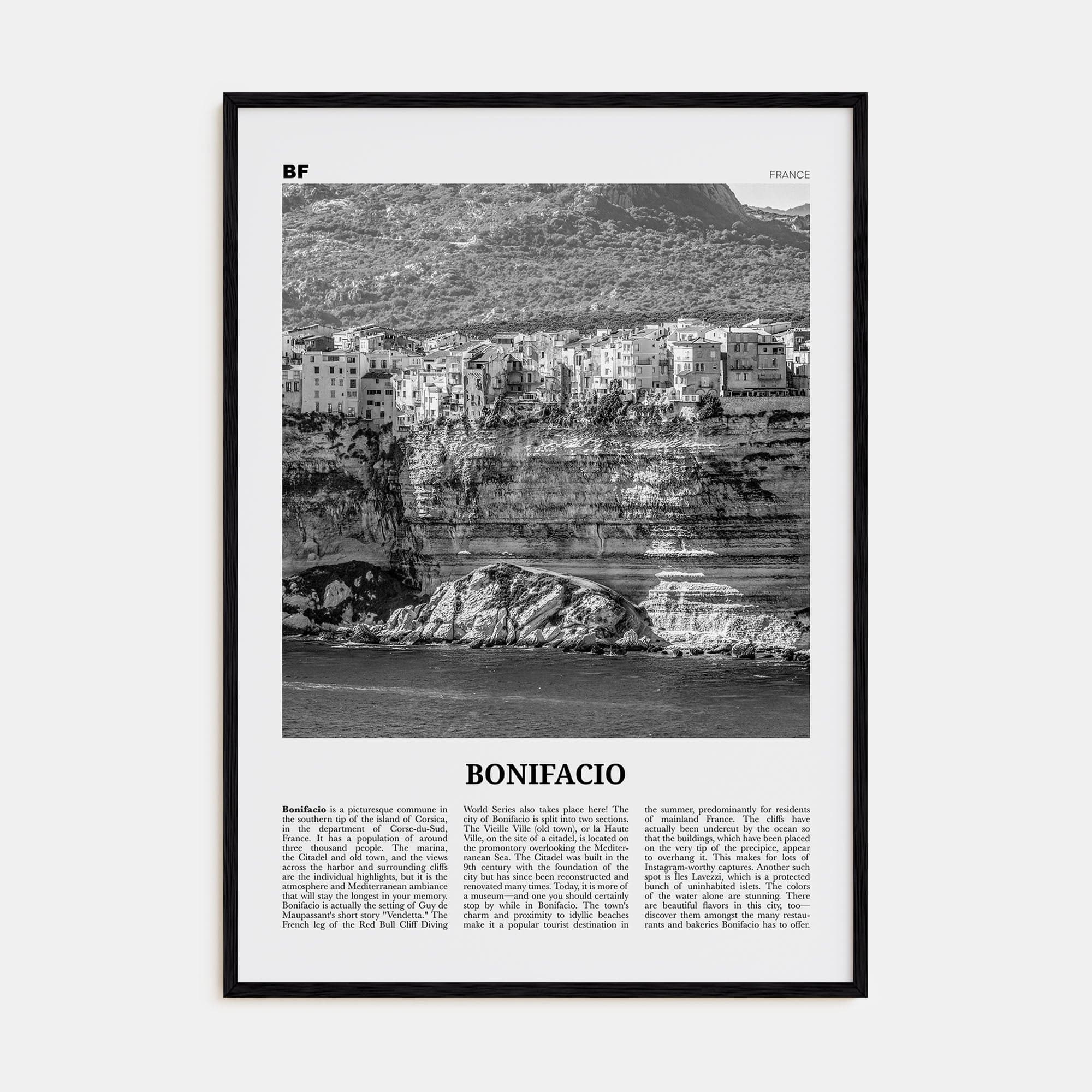 Bonifacio Poster Black Wood / 8x12 in Nbourhood Travel B&W Poster