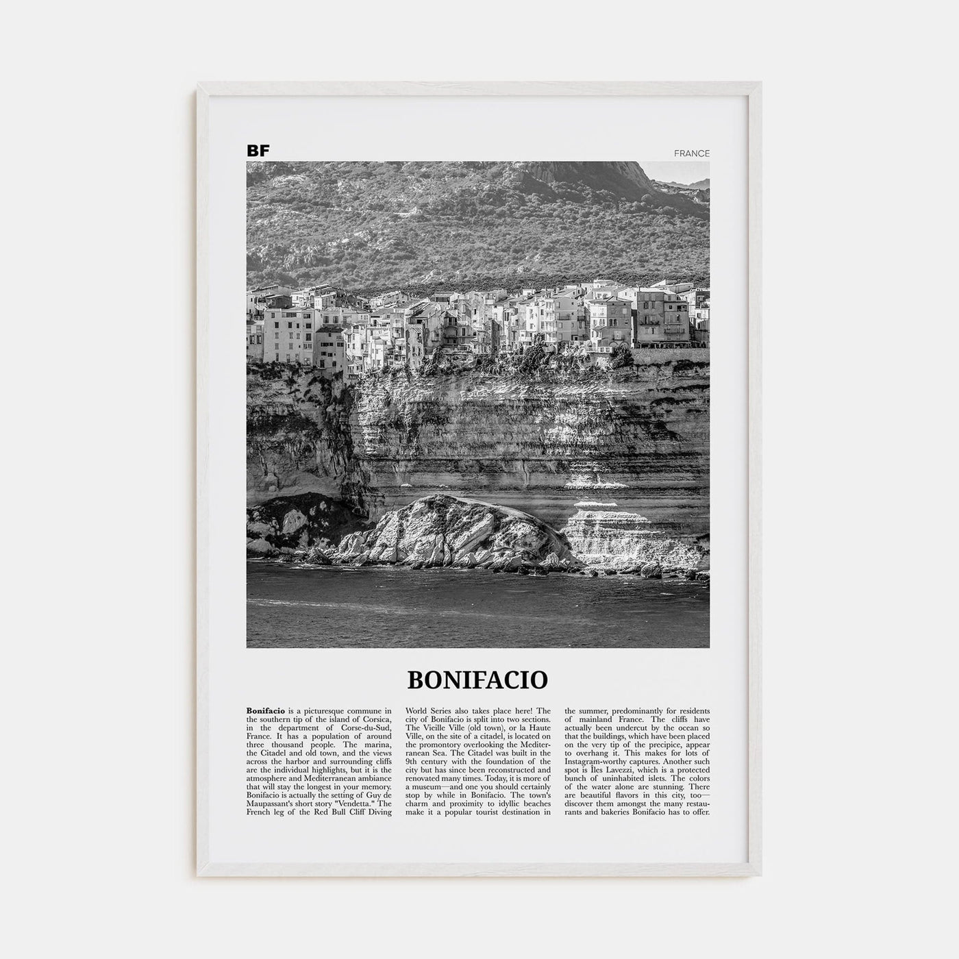 Bonifacio Poster White Wood / 8x12 in Nbourhood Travel B&W Poster